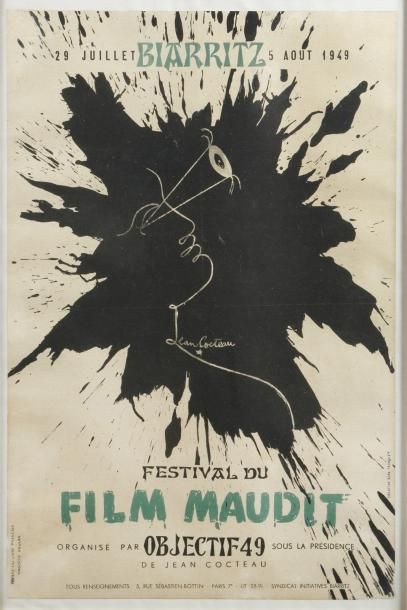 null FESTIVAL DU FILM MAUDIT 1949 Affiche encadrée en bon état COCTEAU - 60x80cm