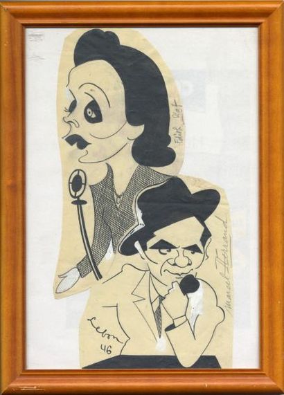  Edith PIAF & Marcel HERRAND André LEBON - 1946 Encre sur papier. Encadré - 15,5...