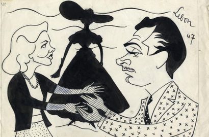 null ANDRE LEBON Kathryn HEPBURN - 1947 Crayon sur papier - 14,5x20cm et REBECCA...