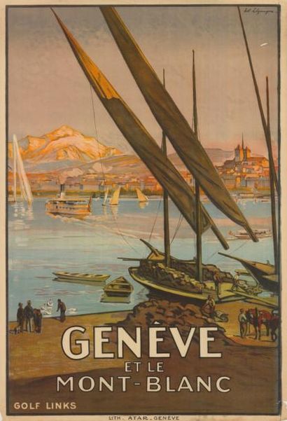  GENEVE ET LE MONT-BLANC EDOUARD ELZINGRE - 1922 Affiche roulée, déchirures, froissures...