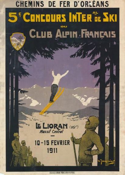  LE LIORAN Concours de ski du club alpin français JACQUIER - 1911 Affiche roulée,...