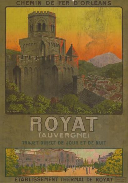 null ROYAT AUVERGNE Chemin de fer d'Orléans GEO DORIVAL - 1911 Affiche roulée, trois...