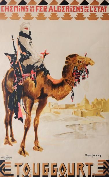 null CHEMIN DE FER ALGERIEN TOUGGOURT Roger IRRIERA- 1930 Affiche entoilée et encadrée...