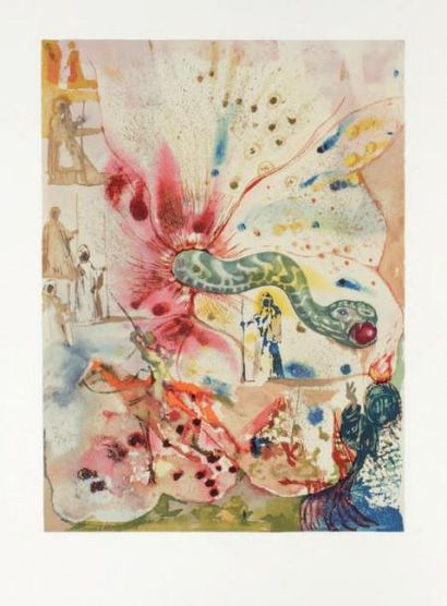 Salvador DALI (1904-1989) Le serpent Lithographie en couleurs. Dim.: 40 x 54 cm.