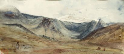 Paul HUET (Paris 1803 - 1869) La vallée du Mont Doré avec le Puy du Dôme à gauche...