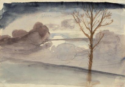 Louis CABAT (Paris 1812 - 1893) Paysage classique Plume et encre brune, lavis brun...