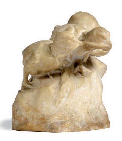 PAILLET Charles (1871-1937) Trois oisillons sur un rocher Sculpture en marbre signée....