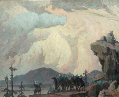 Jules-Louis MORETEAU (1886- ?) Rassemblement de Mokhraznis à l'approche de l'orage...