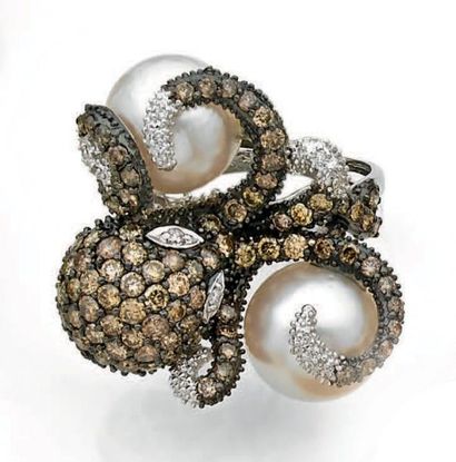 null Belle bague «pieuvre» en or blanc 18k, rehaussée de diamants brillantés (3,50...