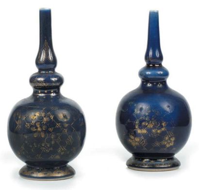 CHINE - XVIIIe siècle Paire d'aspersoirs en porcelaine émaillée bleu poudré à décor...