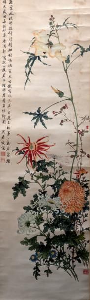 CHINE - fin du XIXe siècle Peinture à l'encre et couleurs sur papier, représentant...