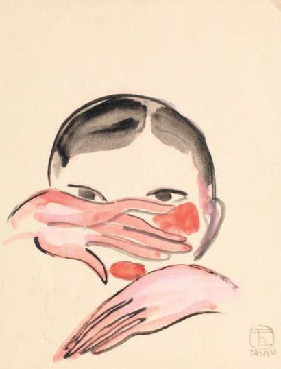 Sanyu (Chang Yu) (1901 - 1966) Encre sur papier, la face cachée. Signée en bas à...