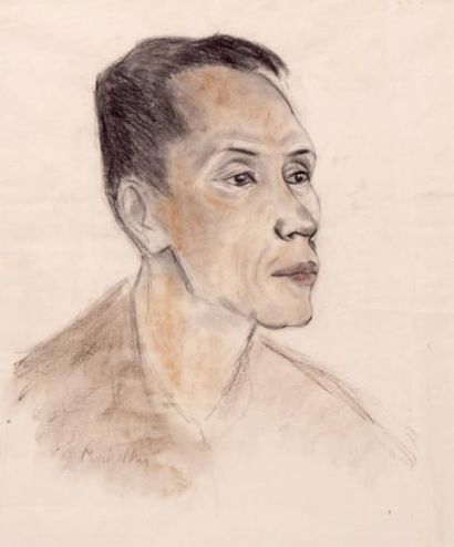 MAI THU (1906-1980) Fusain sur papier, portrait de jeune homme. Signé Mai Thu en... Gazette Drouot