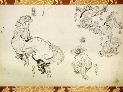 JAPON - XIXe siècle Ecole de Katsushika Hokusai (1790-1849). Encre sur papier, trois...