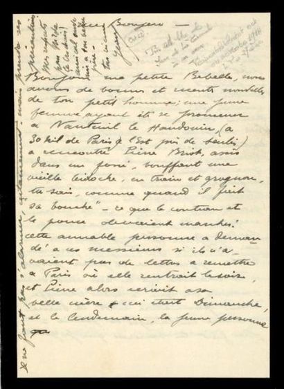 null LONGUE LETTRE ADRESSEE DURANT LA GUERRE A SA SOeUR (octobre ou novembre 1914):...