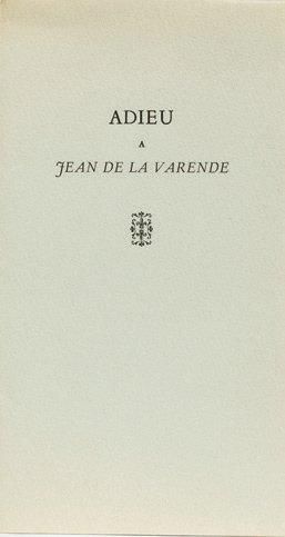 HERBERT MICHEL Adieu à Jean de La Varende. Chez l'auteur Paris 1959. E.O. l'un des...