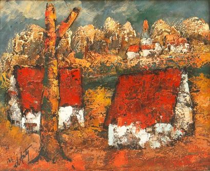 ANTY HENRY D' (1910-1998) Les toits rouges Huile sur toile / SBG / 65 x 80 cm