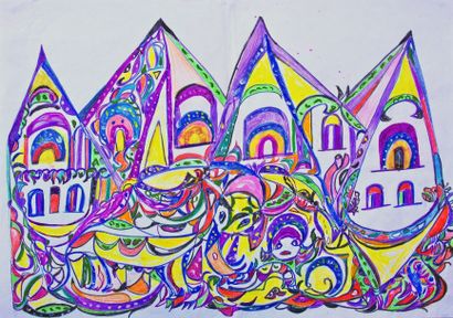 GRÜNENWALDT Martha Sans titre Crayon de couleurs et gouache sur papier / 45 x 64...