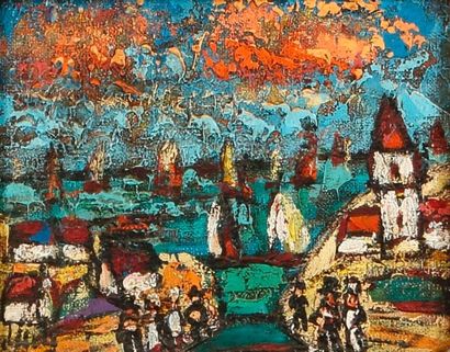 ANTY HENRY D' (1910-1998) Port Breton Huile sur toile / SBG / 19 x 24 cm