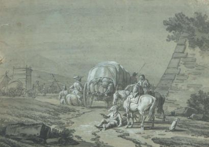 Jacques François Joseph SWEBACH (1769-1823) Campement militaire Plume encre de chine,...