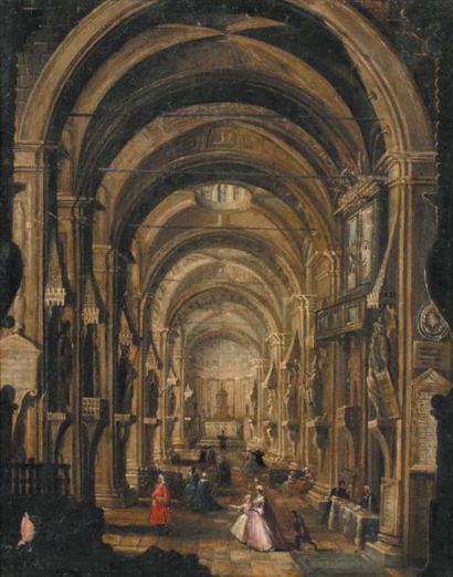 Ecole ESPAGNOLE de la fin du XVIIIème siècle Intérieur d'églises Toile 41,5 x 33,5...