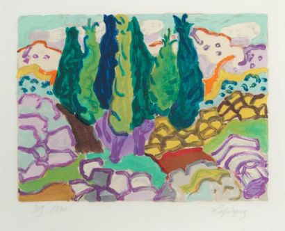 Charles LAPICQUE (1898-1988) «Paysage aux peupliers» Lithographie, signée en bas...