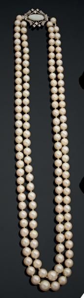 Collier formé de deux rangs de perles de...
