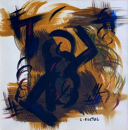 ESCTAL Christian Composition abstraite / Huile sur panneau / SBD / 33 x 30,5 cm