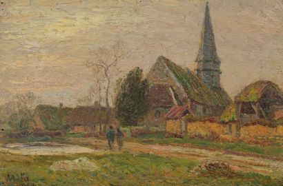 Georges MITA (1871-1904) Village du Vexin Huile sur bois Signée en bas à gauche et...