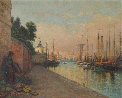 Edmond DUPAIN (1847-1933) Les marchandes des quatre saisons à Venise Huile sur toile...