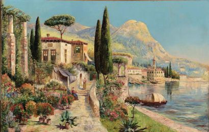 Aloïs ARNEGGER (1879-1963) Vue de la côte Amalfitaine Huile sur toile signée en bas...