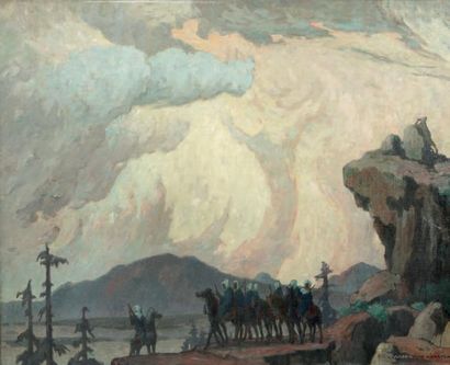 Jules-Louis Moreteau (1886-?) Rassemblement de Mokhraznis à l'approche de l'orage...