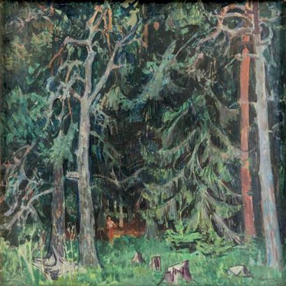 Jean Claude AUJAME (1905-1965) Promenade en forêt Huile sur toile, signée en bas...