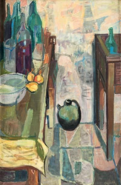 Jean Claude AUJAME (1905-1965) Table dans la cuisine, circa 1940 Huile sur toile,...