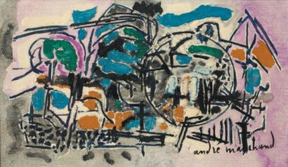 André MARCHAND (1907- 1997) Le grand pin penché Huile sur toile, signée en bas à...