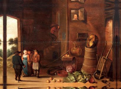 École flamande du XVIIIème siècle suiveur de Herman Saftleven Interieur de cuisine...