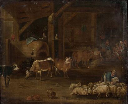 ECOLE FLAMANDE DU XVIIème siècle suiveur de David Téniers Huile sur toile 57 x 69...