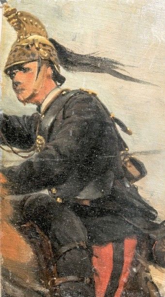 DETAILLE Edouard (1848-1912) Deux petits fragments d'étude sur toile. Officier de...