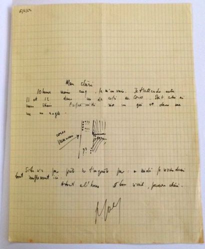 SARTRE Jean-Paul Lettre autographe signée, avec dessin, adressée à Michelle Vian....
