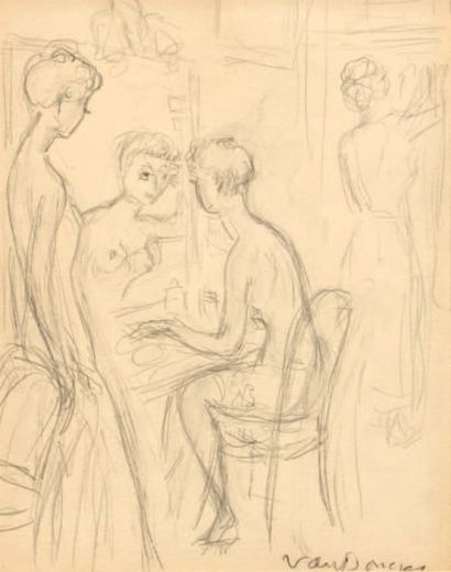 Kees VAN DONGEN (1877-1968) Albertine and Léa Conté pencil. Signed lower right. 21...