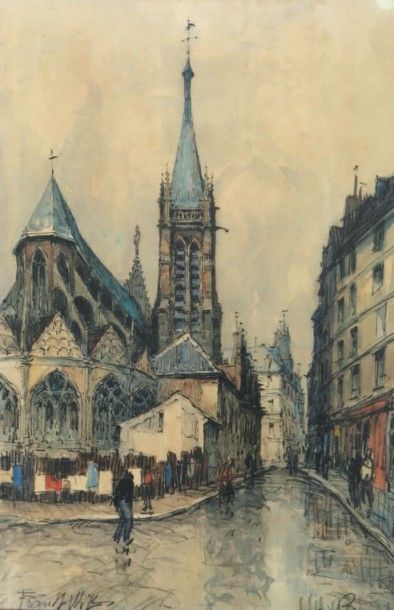 Frank WILL (1900 / 1951) 教堂，巴黎 约1930年 水彩和铅笔画，左下角有签名，位置在。巴黎。略有晒伤。49 x 31厘米