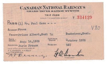 null Voyage CANADA 1928 - Lettres & documents Documents V1 à V28' Premier voyage...
