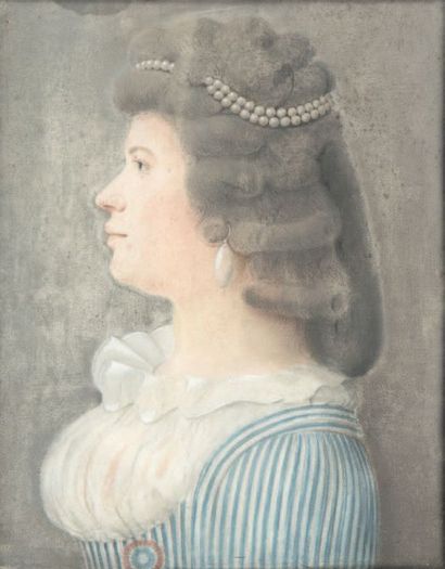 Ecole de la fin du XVIIIe Portrait de femme à la cocarde Pastel et rehaut de gouache....