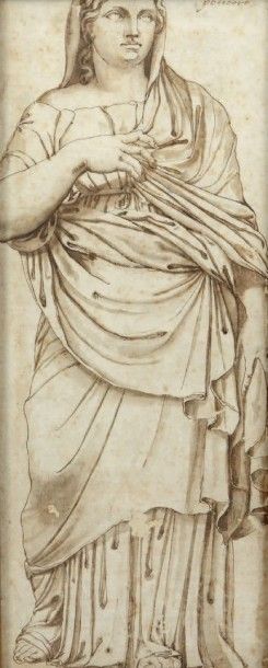 Ecole italienne du XVIIe siècle Figure féminine drapée, d'ares Polidore Plume et...