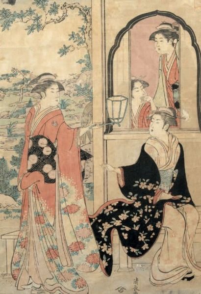 KIYONAGA (1752-1815) Oban tate-e, central part of the triptych "modern version of...