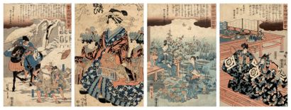 Hiroshige (1797-1858) et Kunisada (1786-1865) Four oban tate-e, three by Hiroshige...