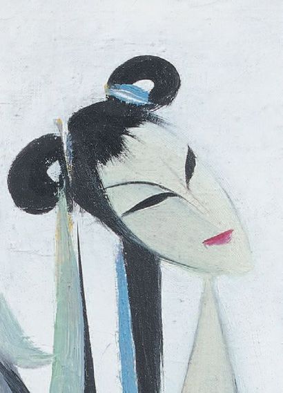 LIN FENGMIAN (1900-1991) 戏曲系列：牡丹亭》。布面油画。左下方有签名。目测尺寸：51.5 x 43.5厘米。裱于玻璃下。林风眠（1900...