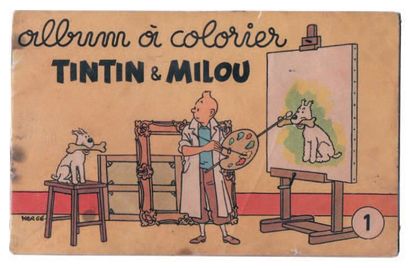 null «Album à colorier Tintin et Milou 1». (Tintin peignant Milou avec son os). Casterman...