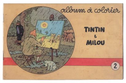 null «Album à colorier Tintin et Milou 2». (Tintin sous la pluie peignant un tableau...