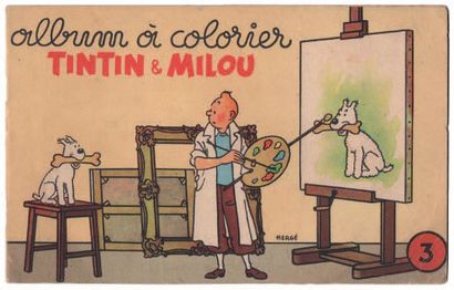 null «Album à colorier Tintin et Milou 3». (Tintin peignant Milou avec son os). Casterman...